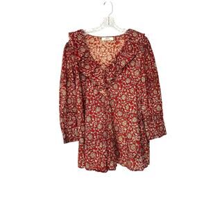 eShakti The Artisanal Collection Boho Bohemian Ruffle Collar Long Sleeve Blouse